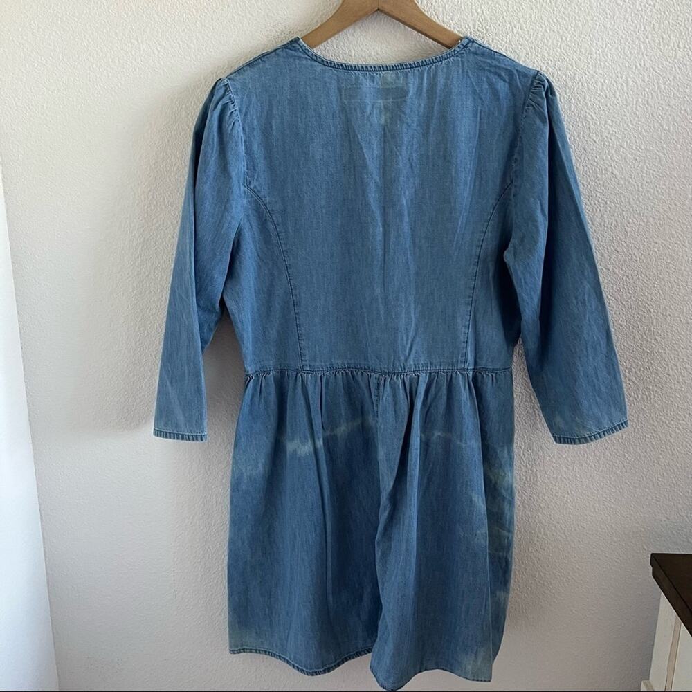 ASOS Denim Chambray V Neck Button Front Dress 3/4 Sleeve US 10 - Picture 5 of 9